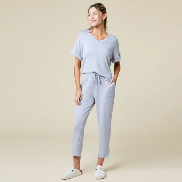 SOFTiES PureDream Short Raglan Sleeve V-Neck Lounge Set in GREY - NWT